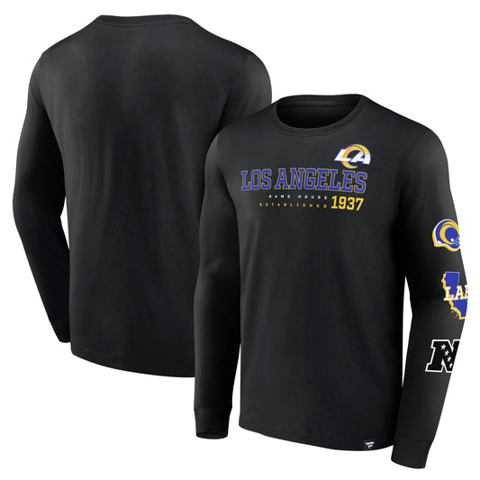 Men's Fanatics Black Los Angeles Rams High Whip Pitcher Long Sleeve T-Shirt