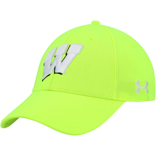 Men's Under Armour Neon Green Wisconsin Badgers Signal Call Performance Flex Hat