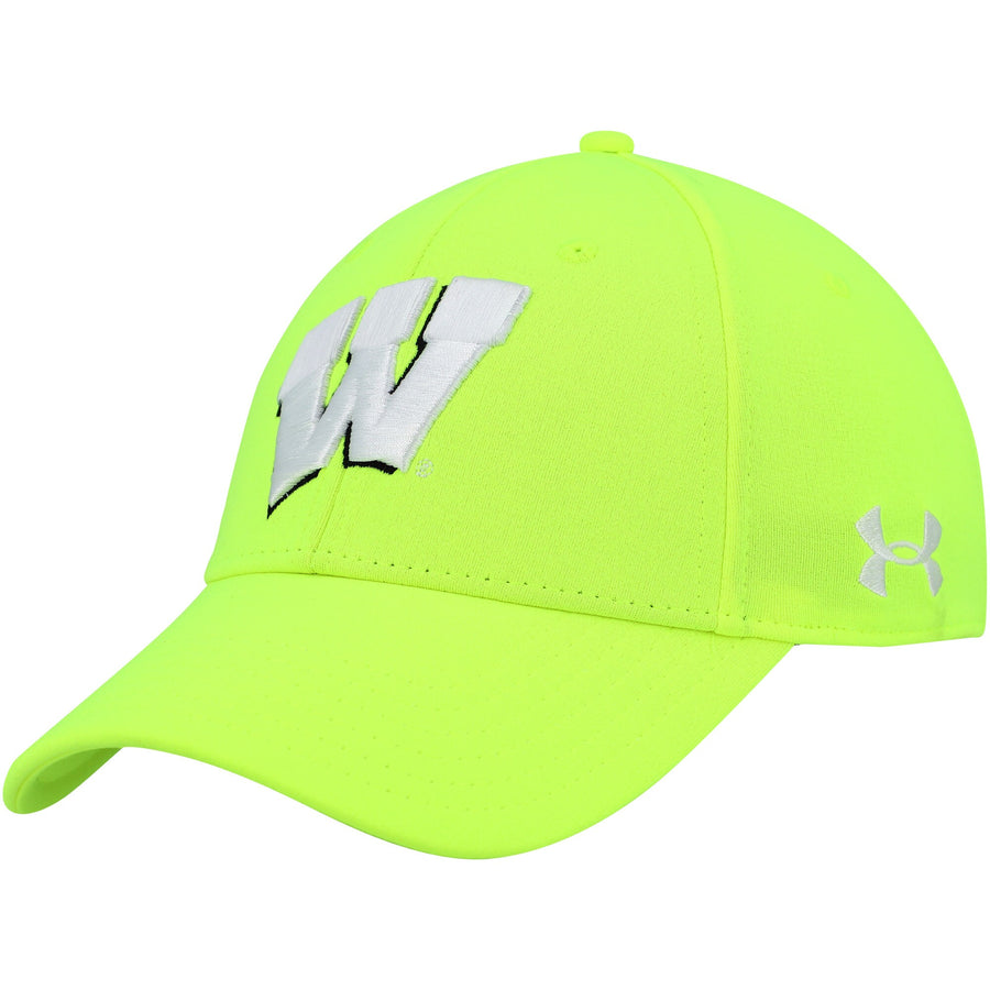 Men's Under Armour Neon Green Wisconsin Badgers Signal Call Performance Flex Hat