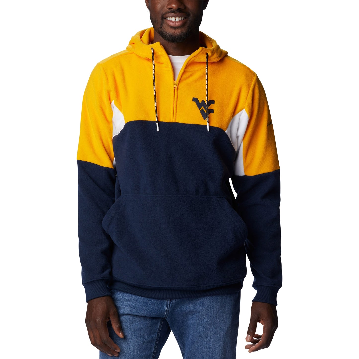 Men's Columbia Navy West Virginia Mountaineers Lodge Quarter-Zip Hoodie