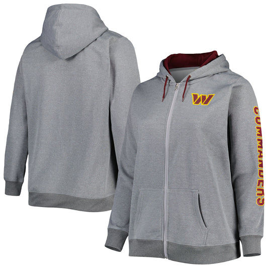 Women's Heather Charcoal Washington Commanders Plus Size Fleece Full-Zip Hoodie Jacket