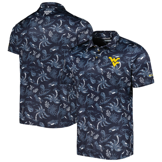 Men's Columbia Navy West Virginia Mountaineers Super Terminal Tackle Omni-Shade Polo