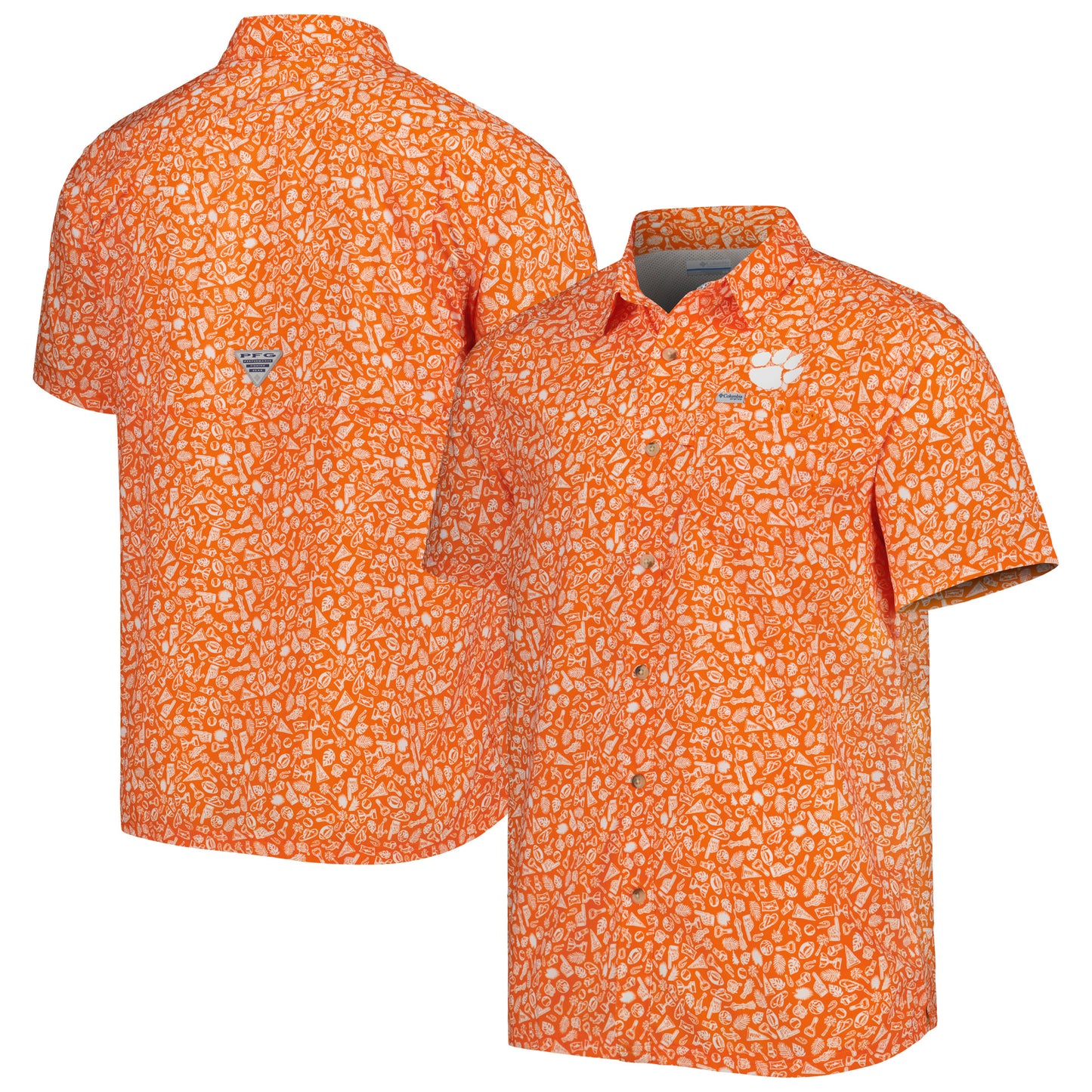 Men's Columbia Orange Clemson Tigers Super Slack Tide Omni-Shade Team Button-Up Shirt