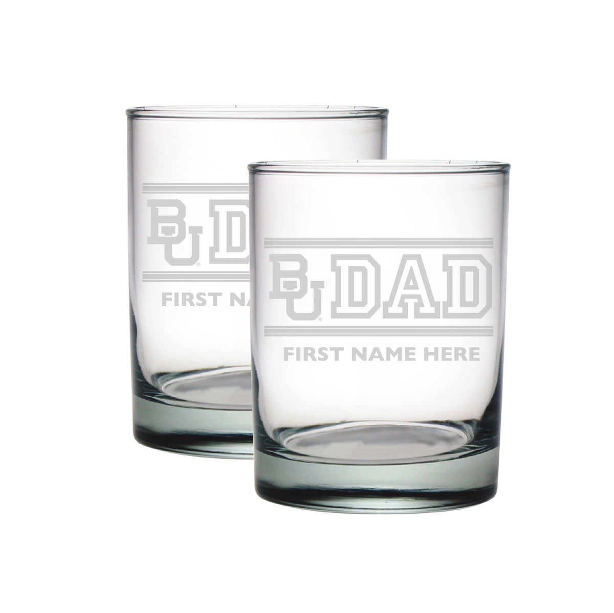 Baylor Bears Two-Pack 14oz. Personalized Dad Etched Rocks Glass