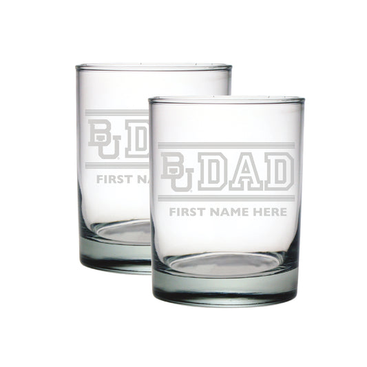 Baylor Bears Two-Pack 14oz. Personalized Dad Etched Rocks Glass