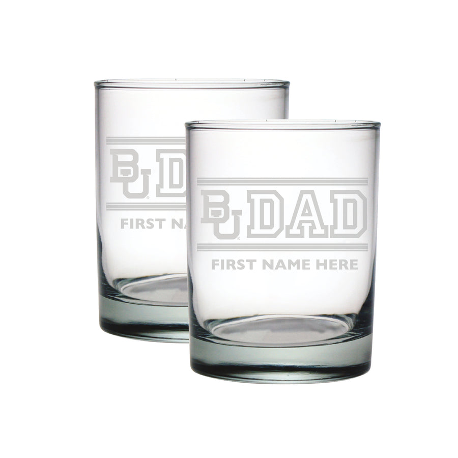 Baylor Bears Two-Pack 14oz. Personalized Dad Etched Rocks Glass