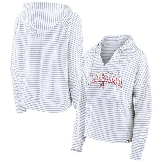 Women's Fanatics  White Alabama Crimson Tide Striped Notch Neck Pullover Hoodie