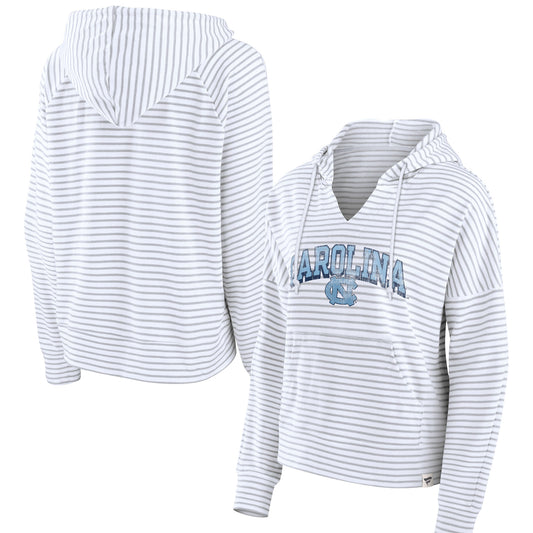 Women's Fanatics  White North Carolina Tar Heels Striped Notch Neck Pullover Hoodie