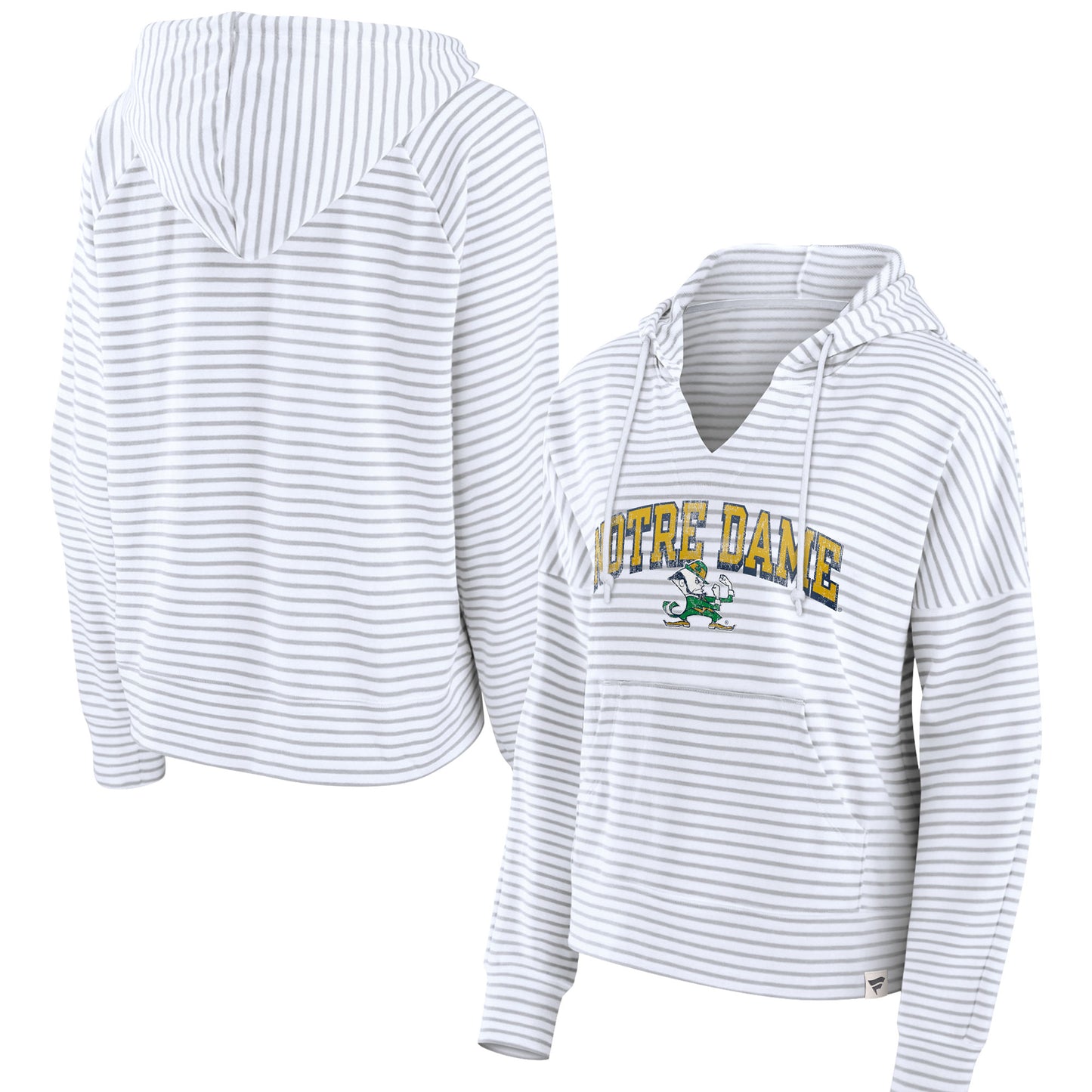 Women's Fanatics  White Notre Dame Fighting Irish Striped Notch Neck Pullover Hoodie