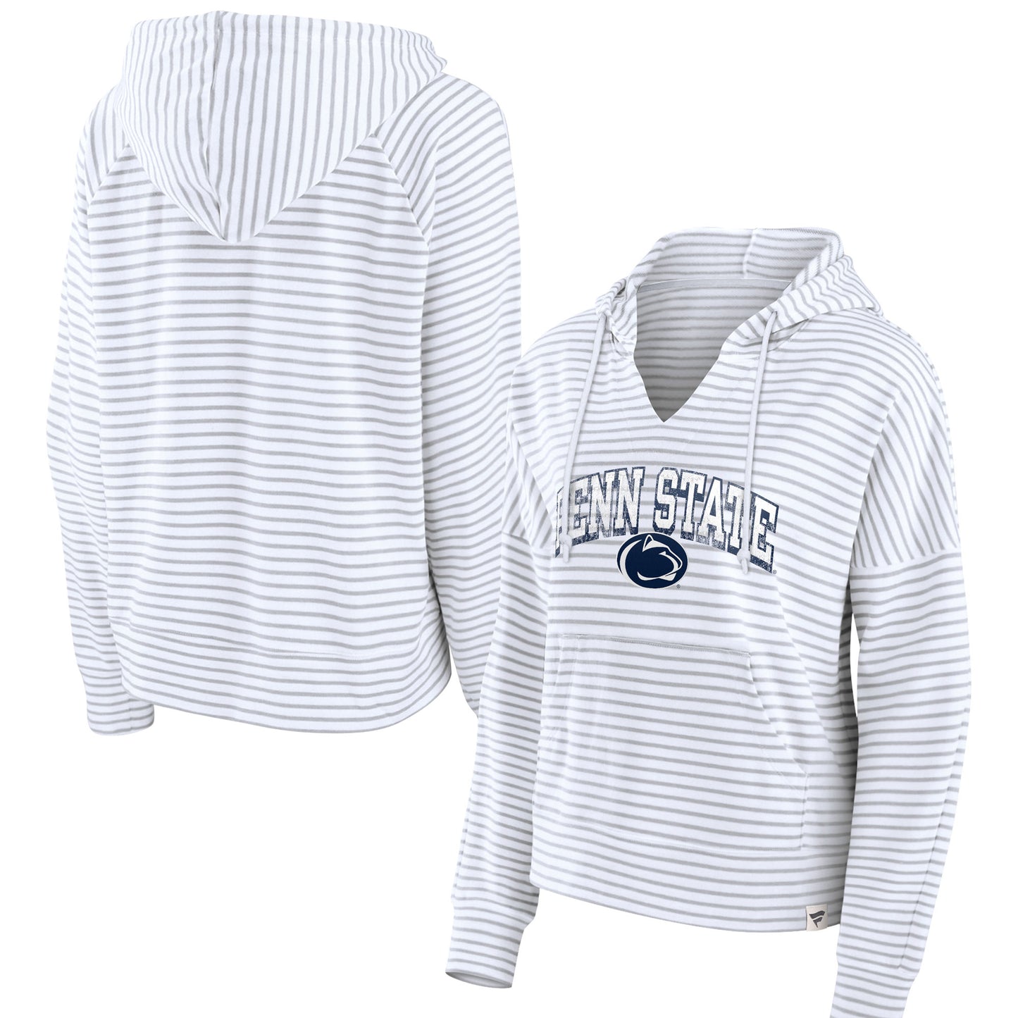 Women's Fanatics  White Penn State Nittany Lions Striped Notch Neck Pullover Hoodie