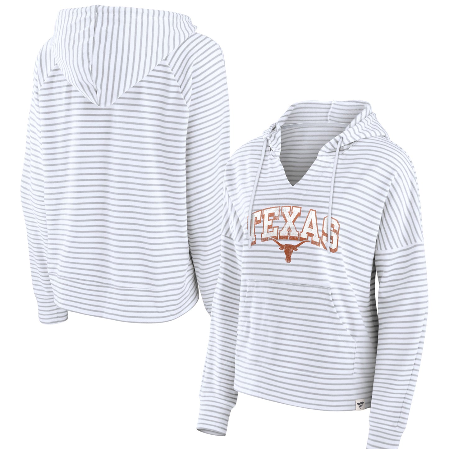 Women's Fanatics  White Texas Longhorns Striped Notch Neck Pullover Hoodie