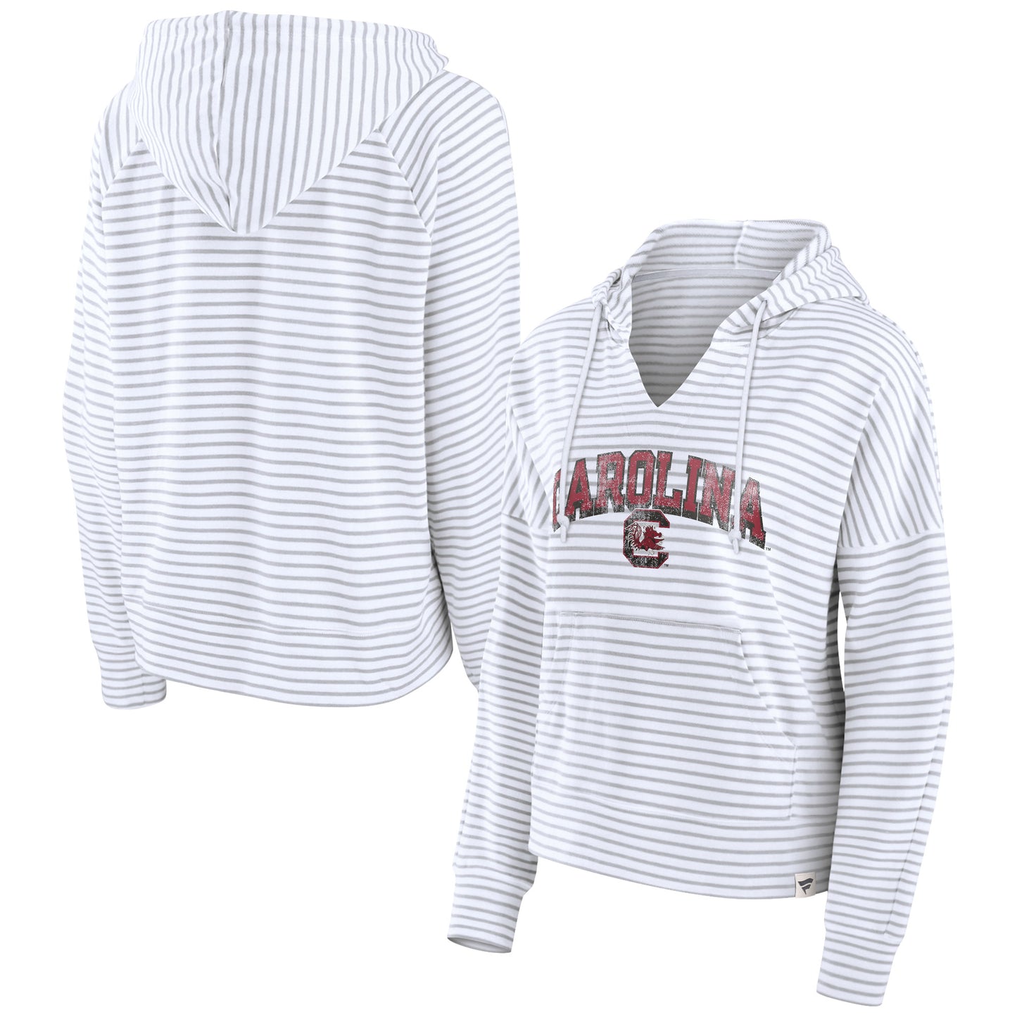 Women's Fanatics  White South Carolina Gamecocks Striped Notch Neck Pullover Hoodie