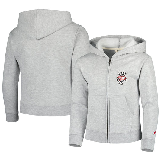 Youth League Collegiate Wear Heather Gray Wisconsin Badgers Full-Zip Hoodie