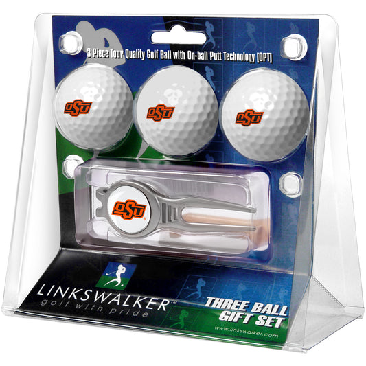 Oklahoma State Cowboys 3-Ball Golf Ball Gift Set with Kool Divot Tool