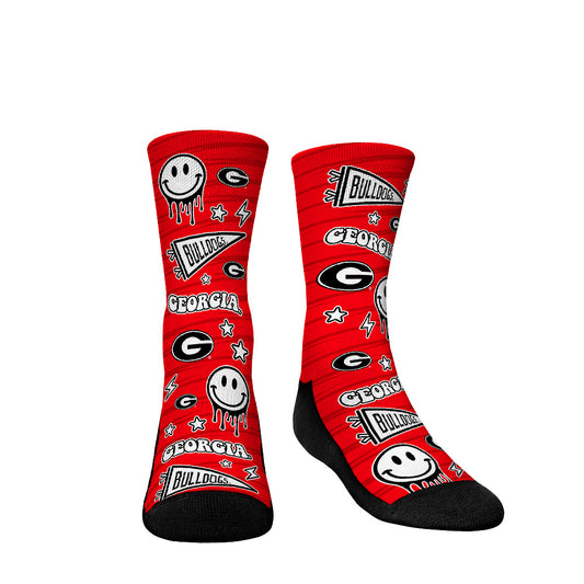 Youth Rock Em Socks Georgia Bulldogs Smiley Stickers Crew Socks