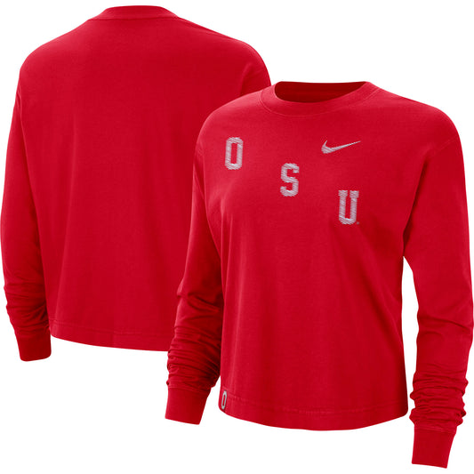 Women's Nike  Scarlet Ohio State Buckeyes Boxy Varsity Long Sleeve T-Shirt