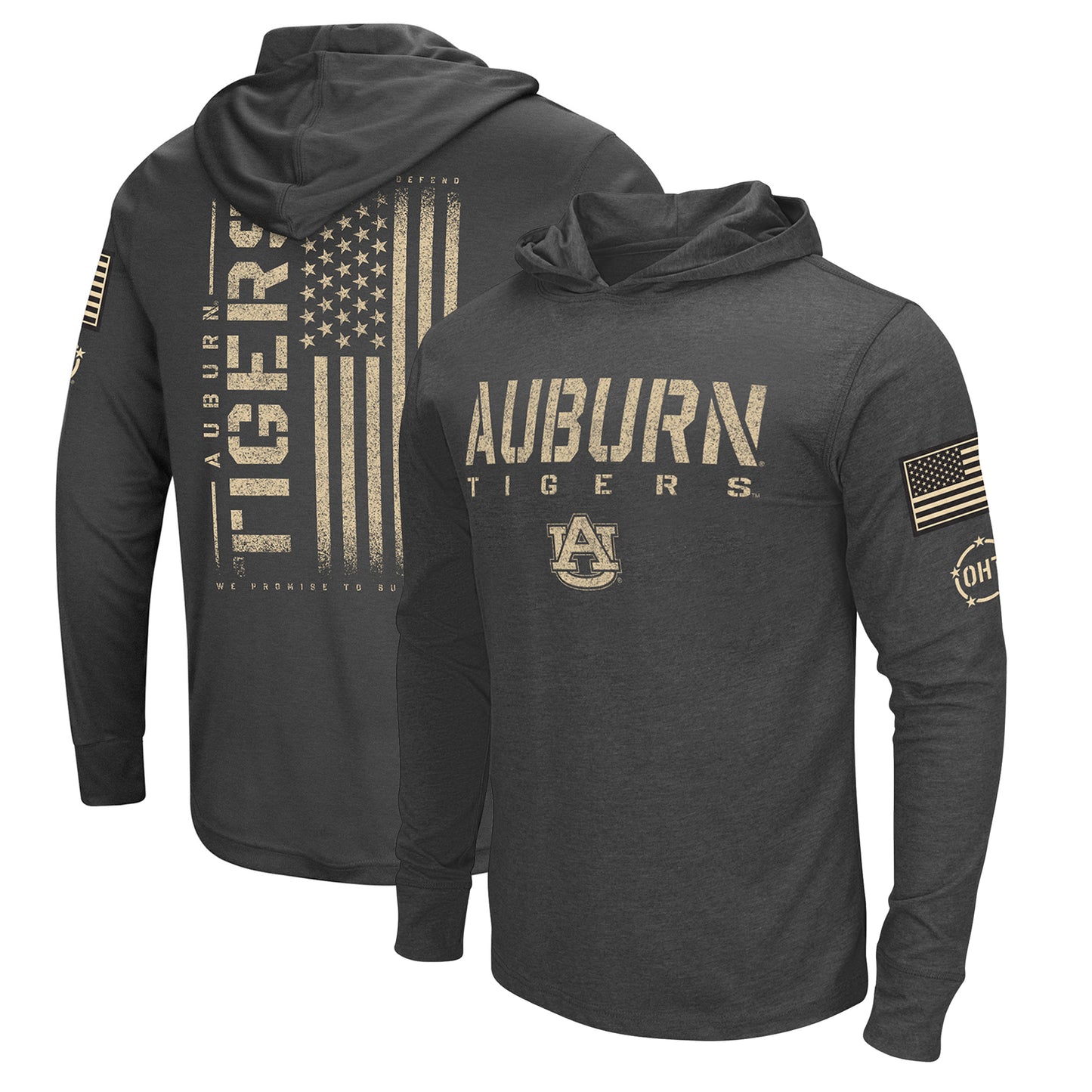 Men's Colosseum Heather Black Auburn Tigers Team OHT Military Appreciation Long Sleeve Hoodie T-Shirt