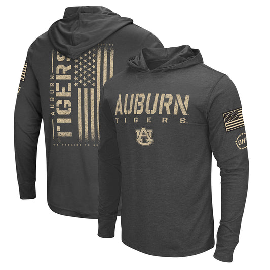 Men's Colosseum Heather Black Auburn Tigers Team OHT Military Appreciation Long Sleeve Hoodie T-Shirt