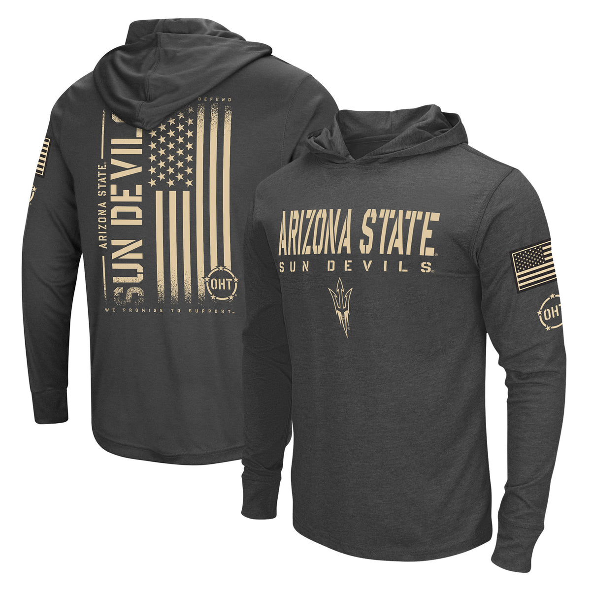 Men's Colosseum Heather Black Arizona State Sun Devils Team OHT Military Appreciation Long Sleeve Hoodie T-Shirt