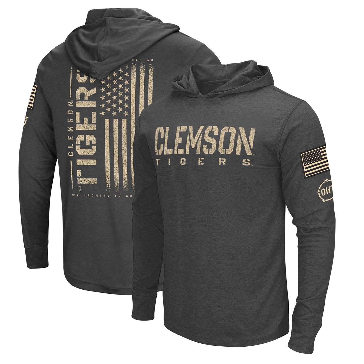 Men's Colosseum Heather Black Clemson Tigers Team OHT Military Appreciation Long Sleeve Hoodie T-Shirt