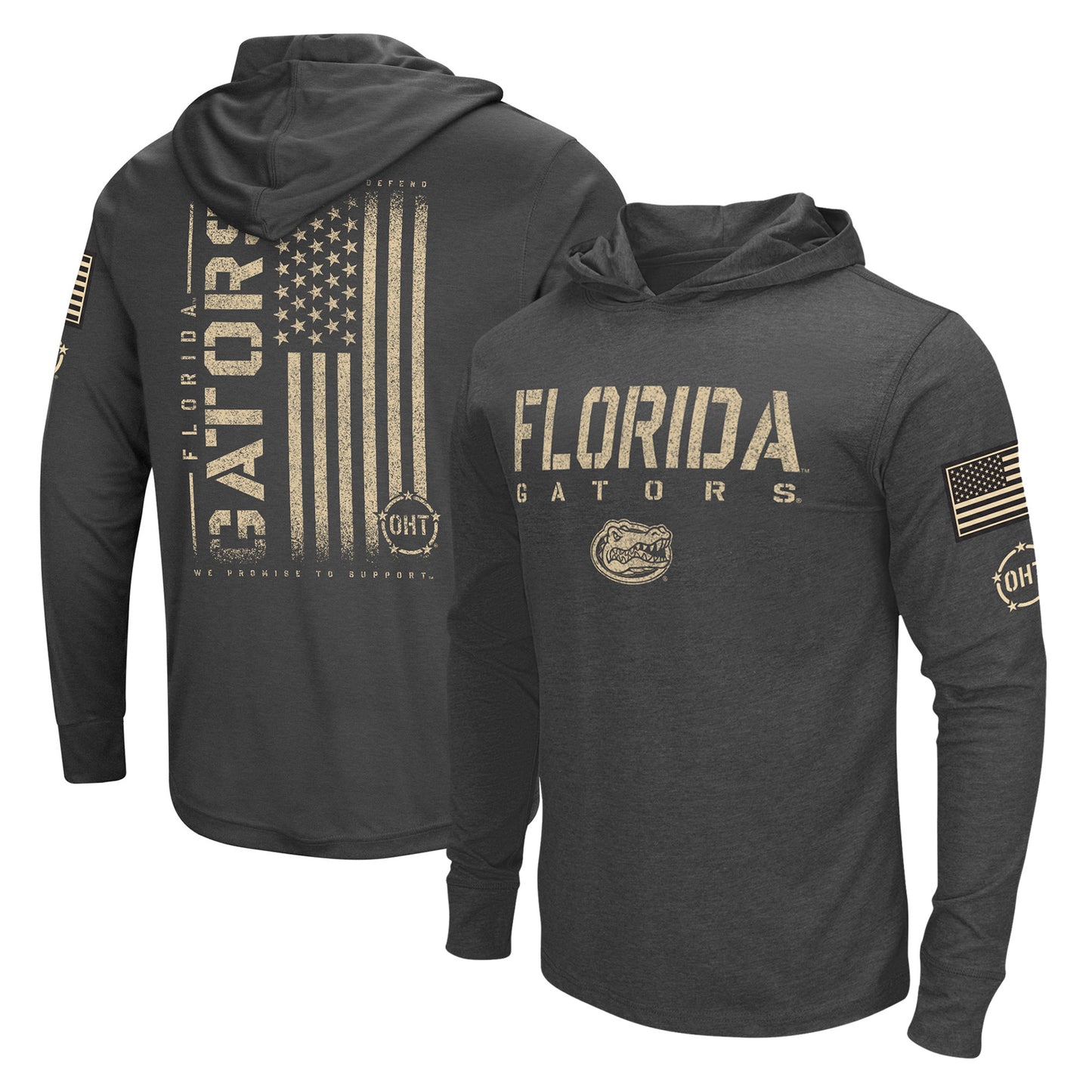 Men's Colosseum Heather Black Florida Gators Team OHT Military Appreciation Long Sleeve Hoodie T-Shirt