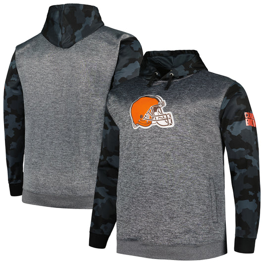 Men's Fanatics Heather Charcoal Cleveland Browns Big & Tall Camo Pullover Hoodie