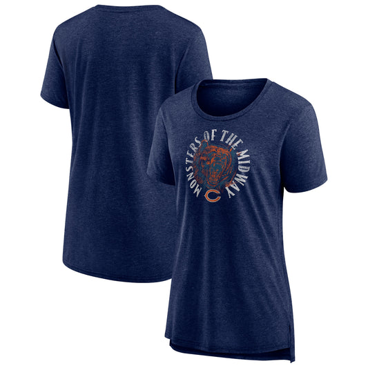 Women's Heather Navy Chicago Bears Hometown First Down Tri-Blend T-Shirt