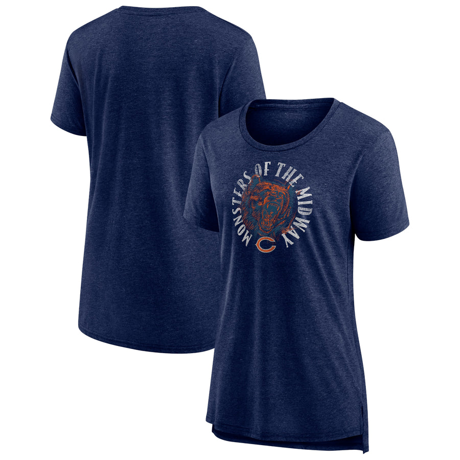 Women's Heather Navy Chicago Bears Hometown First Down Tri-Blend T-Shirt