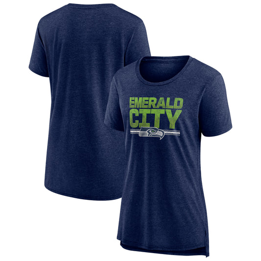 Women's Heather College Navy Seattle Seahawks Hometown First Down Tri-Blend T-Shirt