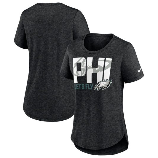 Women's Nike Heather Black Philadelphia Eagles Local Fashion Tri-Blend T-Shirt