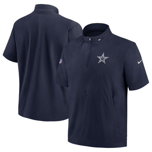 Men's Nike  Navy Dallas Cowboys Sideline Coach Short Sleeve Hoodie Quarter-Zip Jacket