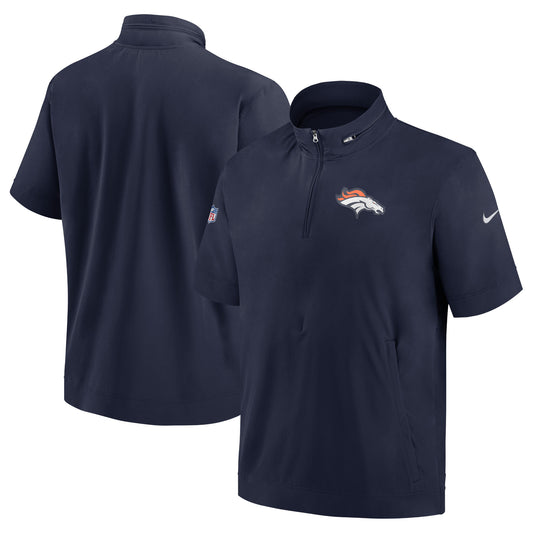 Men's Nike  Navy Denver Broncos Sideline Coach Short Sleeve Hoodie Quarter-Zip Jacket