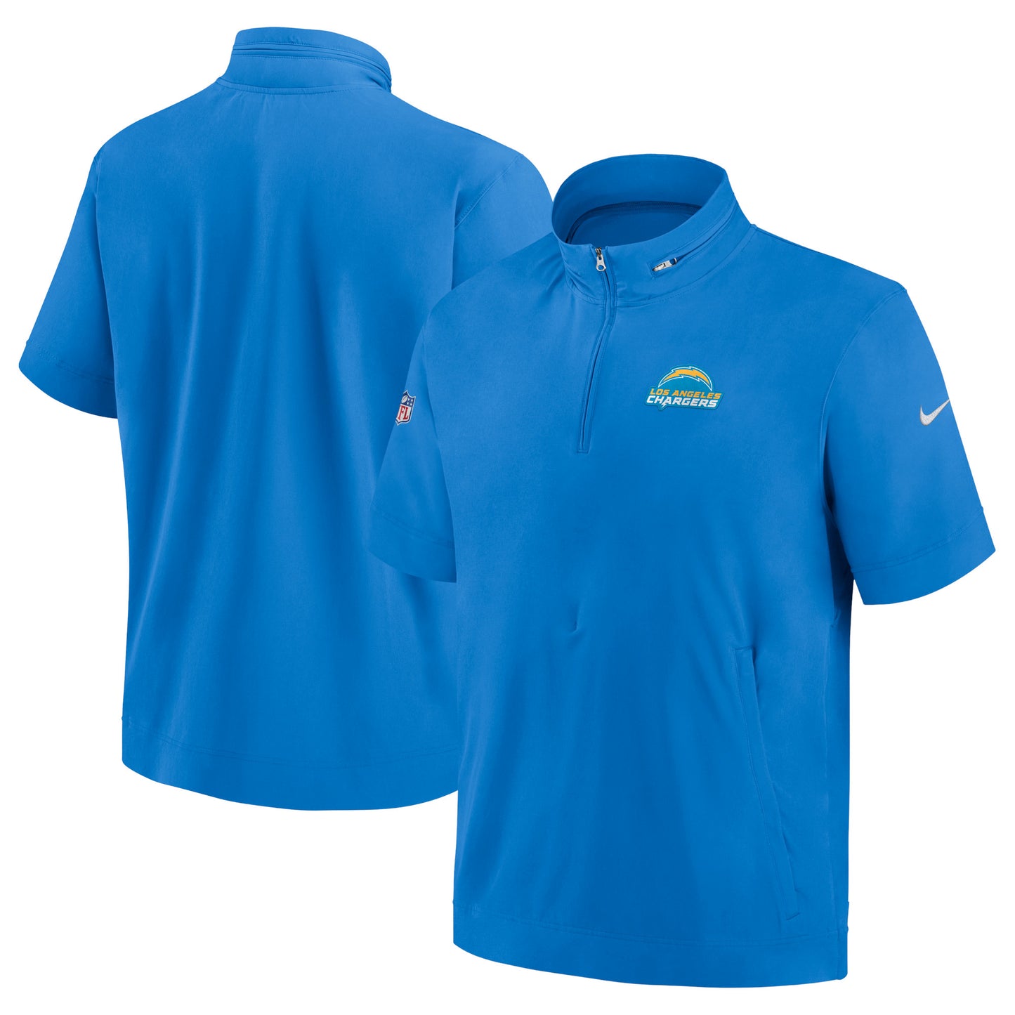 Men's Nike  Powder Blue Los Angeles Chargers Sideline Coach Short Sleeve Hoodie Quarter-Zip Jacket