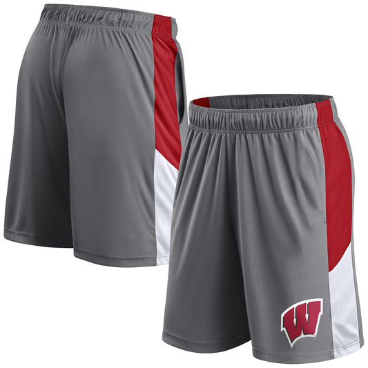 Men's Fanatics Gray Wisconsin Badgers Logo Shorts