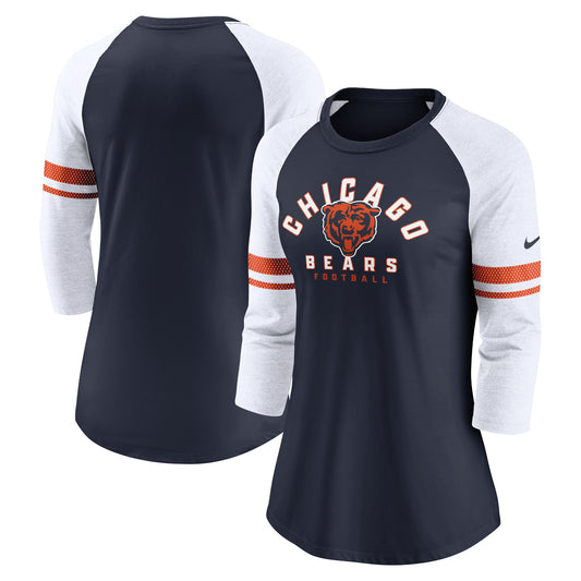Women's Nike Navy Chicago Bears 3/4-Sleeve Lightweight Raglan Fashion T-Shirt