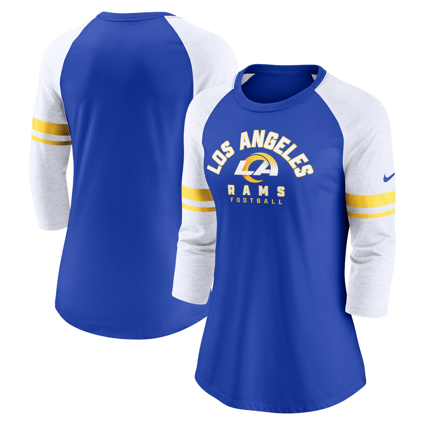 Women's Nike Royal Los Angeles Rams 3/4-Sleeve Lightweight Raglan Fashion T-Shirt