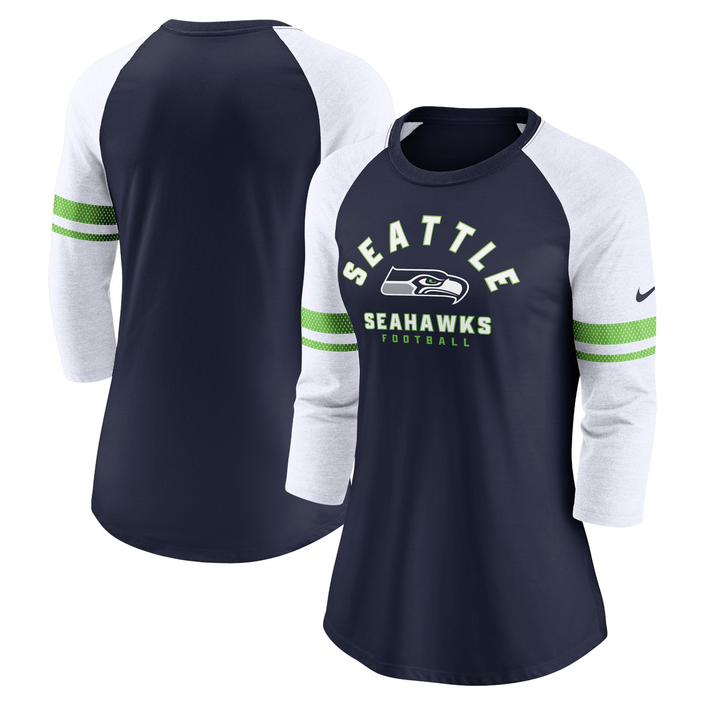 Women's Nike Navy Seattle Seahawks 3/4-Sleeve Lightweight Raglan Fashion T-Shirt