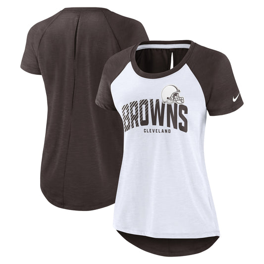 Women's Nike White/Heather Scarlet Cleveland Browns Back Slit Lightweight Fashion T-Shirt