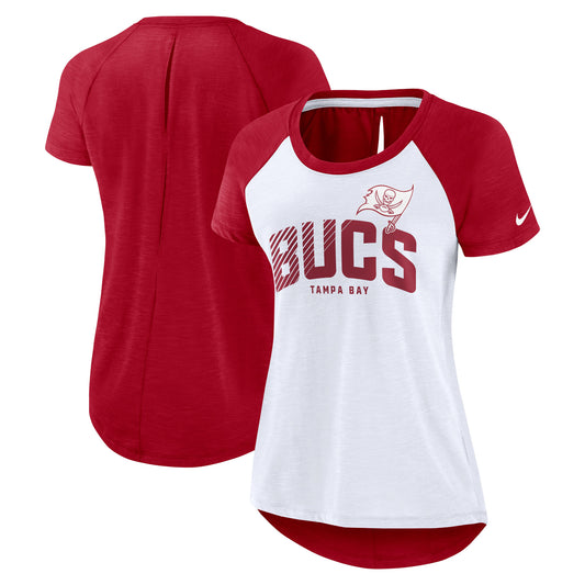 Women's Nike White/Heather Scarlet Tampa Bay Buccaneers Back Slit Lightweight Fashion T-Shirt