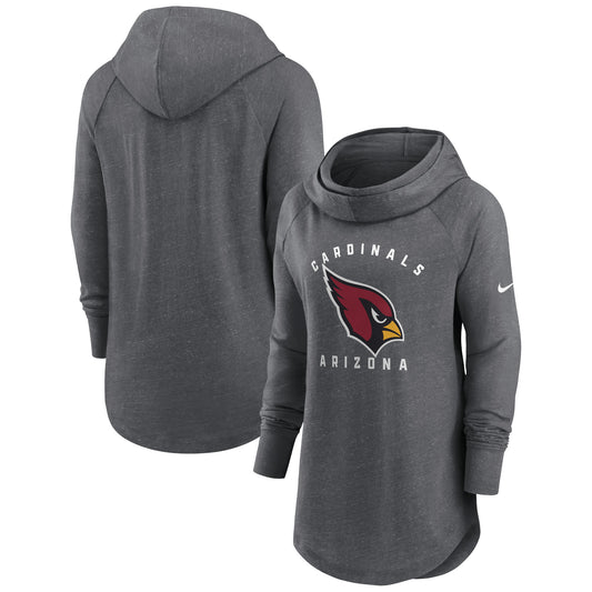 Women's Nike Heather Charcoal Arizona Cardinals Raglan Funnel Neck Pullover Hoodie