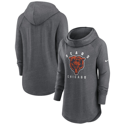 Women's Nike Heather Charcoal Chicago Bears Raglan Funnel Neck Pullover Hoodie