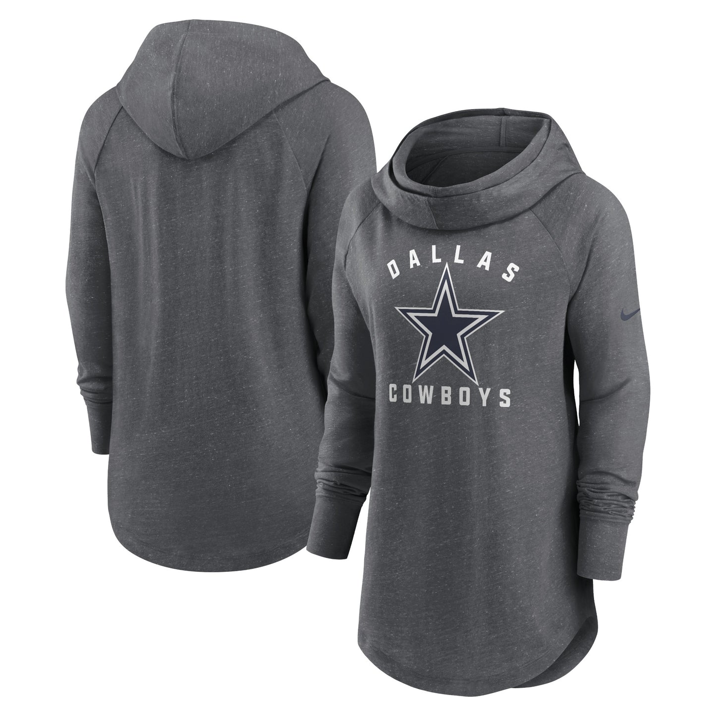 Women's Nike Heather Charcoal Dallas Cowboys Raglan Funnel Neck Pullover Hoodie