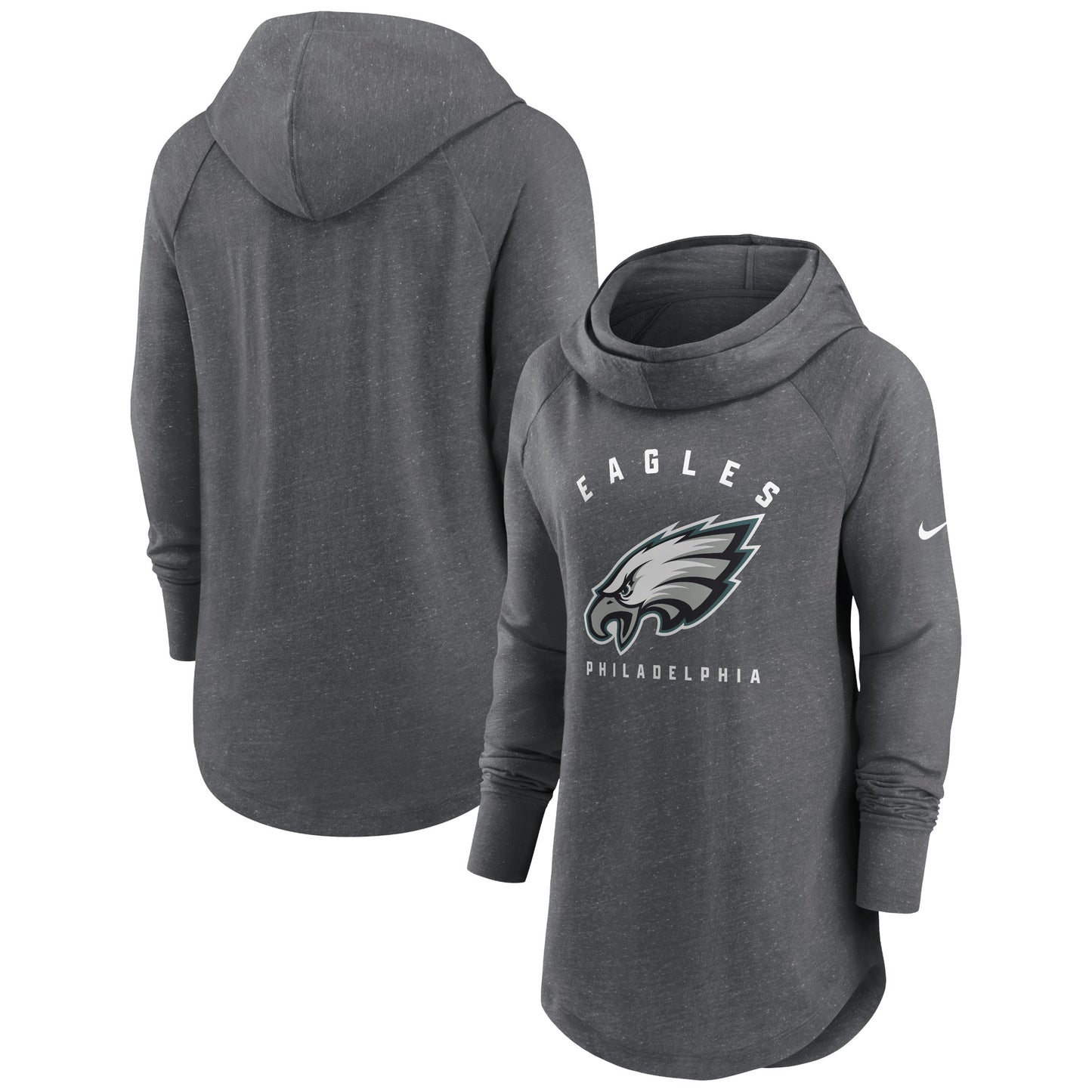 Women's Nike Heather Charcoal Philadelphia Eagles Raglan Funnel Neck Pullover Hoodie