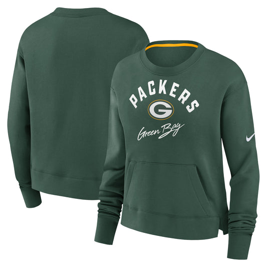 Women's Nike Green Green Bay Packers High Hip Fleece Pullover Sweatshirt