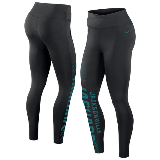 Women's Nike Black Jacksonville Jaguars Yard Line Crossover Leggings