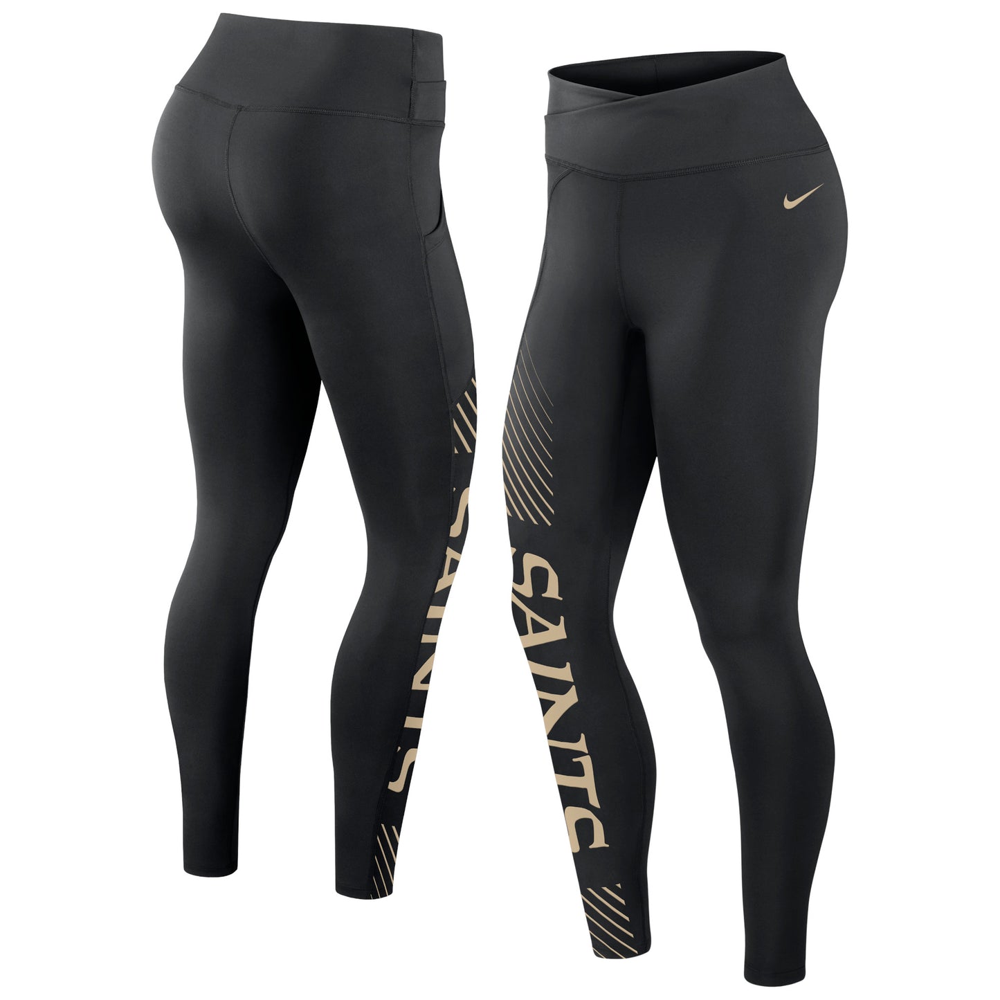 Women's Nike Black New Orleans Saints Yard Line Crossover Leggings