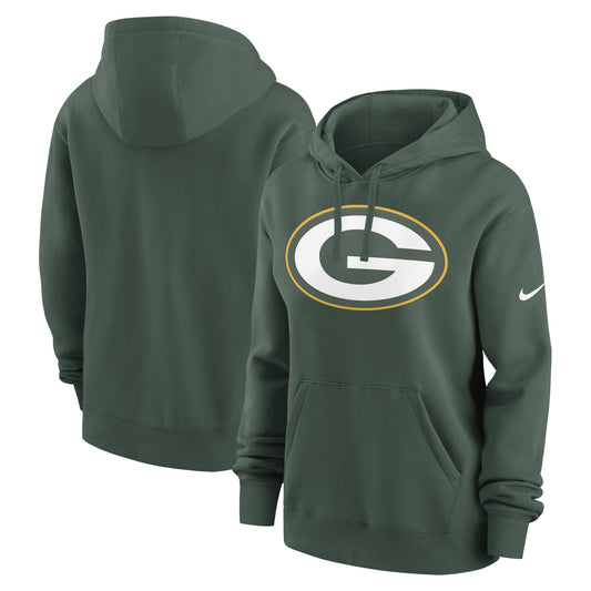 Women's Nike Green Green Bay Packers Team Logo Club Fleece Pullover Hoodie