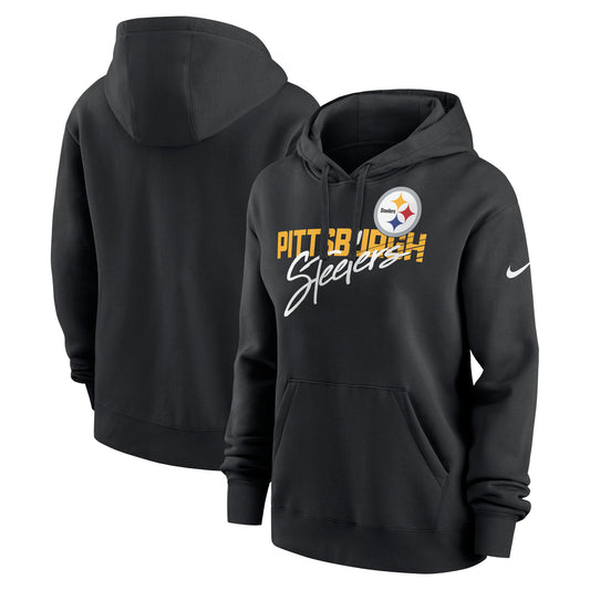 Women's Nike Black Pittsburgh Steelers Wordmark Club Fleece Pullover Hoodie