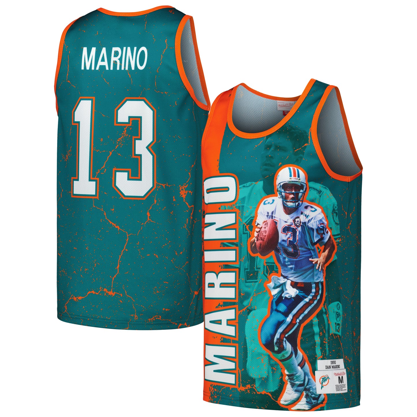 Men's Mitchell & Ness Dan Marino Aqua Miami Dolphins 1990 Player Burst Tank Top