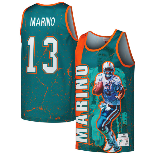 Men's Mitchell & Ness Dan Marino Aqua Miami Dolphins 1990 Player Burst Tank Top